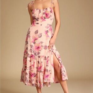 Lulus Floral Pink Midi Dress